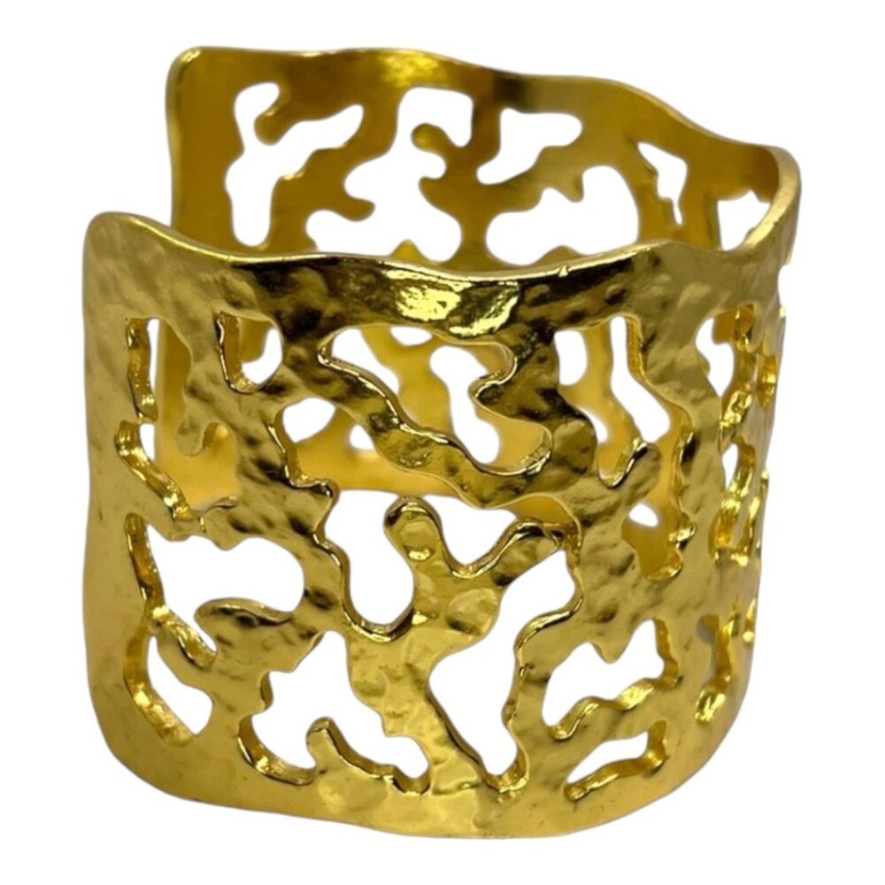 Karine Sultan 24k-GP Hammered Wide Cuff Adjustable Bracelet  w/ Cutout Design - Picture 2 of 9